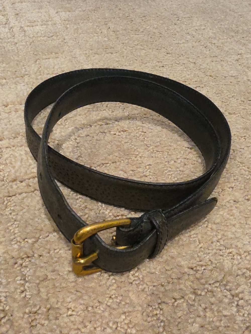 100% Genuine Black Leather Belt with Gold-Tone Buckle